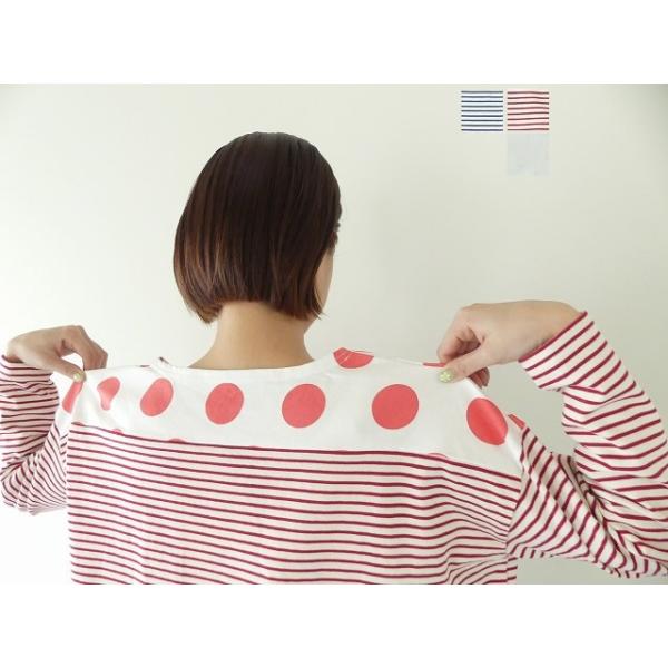 【SALE】快晴堂(かいせいどう) HAYATEボーダー+水玉Tシャツ　裾切り替えに水玉のボートネック(41C-16)※セール商品の為、送料無料サービス対象外 SALE】快晴堂(かいせいどう) HAYATEボーダー+水玉Tシャツ ネック