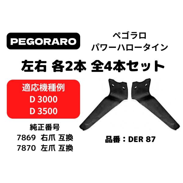 PEGORARO ペゴラロパワーハロー D3000、D3500用 パワーハロータイン 純正番号7869/7870互換爪 左右各2本 合計4本セット