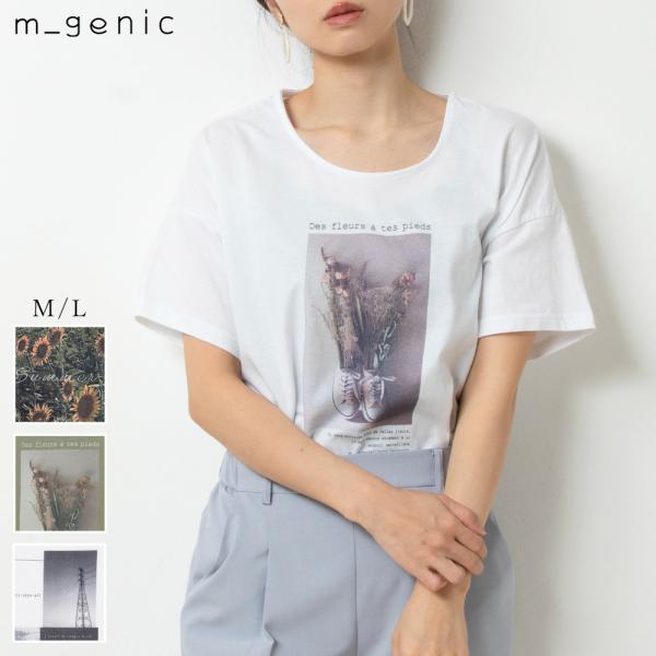 Tシャツ レディース 半袖 ゆったり 綿100 プリントtシャツ ワンピース 写真 フォト ヴィンテージ 花 lpt21 2021sum nli 2290590