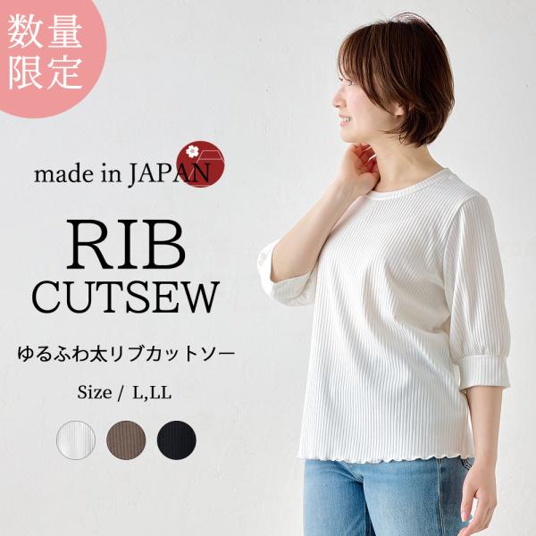 【限定品】リブカットソー ゆるふわ 半袖 五分袖 トップス レディース 春 夏 秋 L LL クルーネック 丸襟 カジュアル さらさら 薄手 女性カジュアル