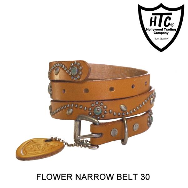 美品 HTC Flower studs narrow leather belt ハリウッドトレーディングカンパニー HTC HOLLYWOOD TRADING COMPANY