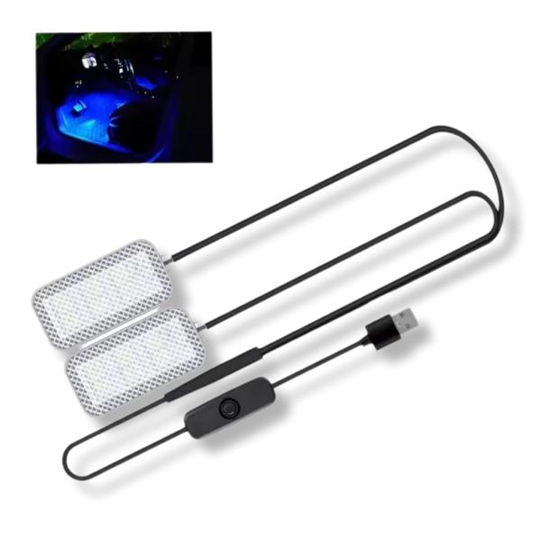 LED アンビエントライト USB 2連 車 イルミネーション ブルー 青 フットランプ スイッチ付き 足下 テープ ライト 車内 USB式 足元照明