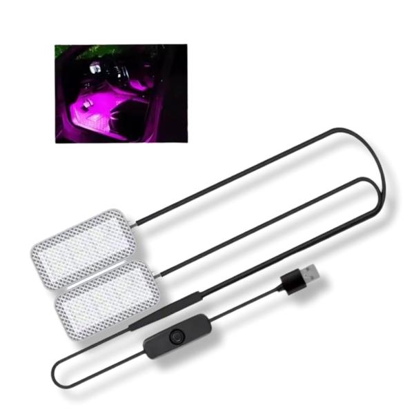 LED アンビエントライト USB 2連 車 イルミネーション ピンク フットランプ スイッチ付き 足下 テープ ライト 車内 USB式 足元照明