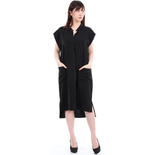 スタンドスキッパーカラー ロングワンピース ストレッチデシン ブラック Specchio スペッチオ 181 504 Specchio Pleats 通販 Yahoo ショッピング