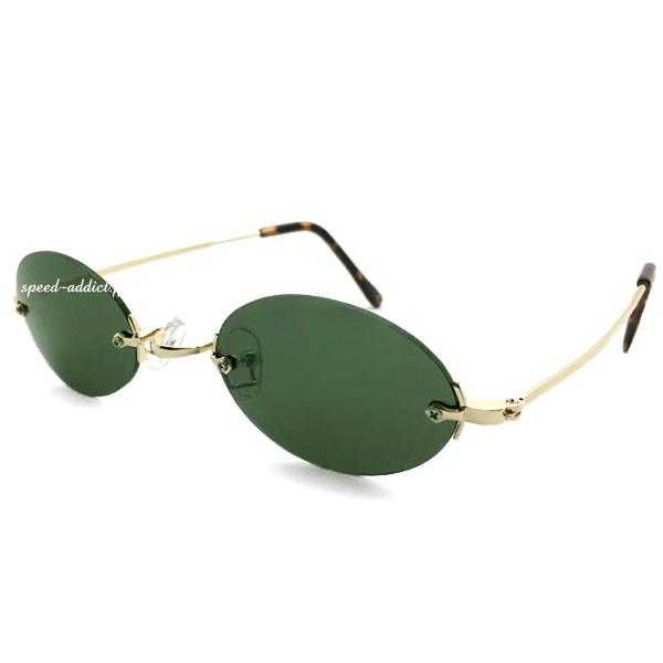 TWO POINT RIMLESS OVAL SUNGLASS GOLD × DARK GREEN/ツー