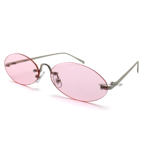 FLAT LENS OVAL SUNGLASS ）SILVER×PINK/フラットレンズオーバル