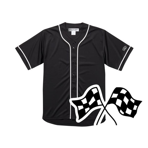 袖CHECKER FLAGS BASEBALL SHIRT BLACK/ブラックベースボールシャツバイク 紫外線カットジャイアンツvmx大リーグ半袖ドジャースプロ野球