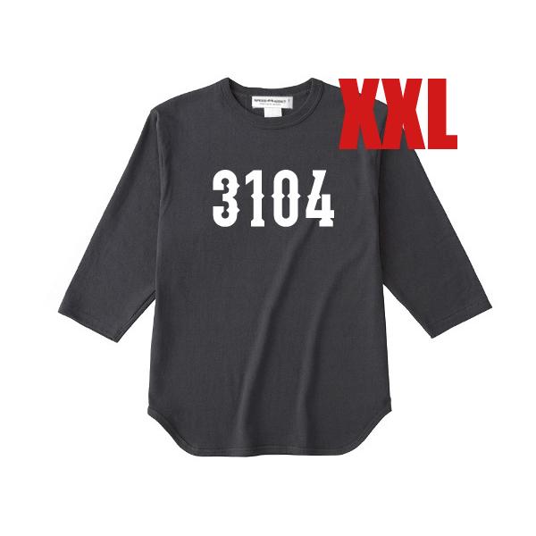 3104 3/4 Sleeves T-shirt BLACK × BLACK XXL/七分袖スリークオータースリーブtシャツ数字ナンバリングレタリングサトシ浅井健一ベンジー