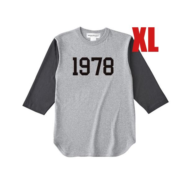 1978 3/4 Sleeves T-shirt GRAY × BLACK XL/七分袖七分丈スリークオータースリーブtシャツレタリングナンバリング数字カレッジロゴ年代