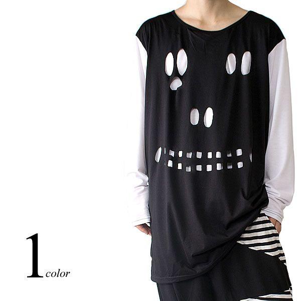 ざっくりカットスカルビッグTシャツカットソー A098 : スピード