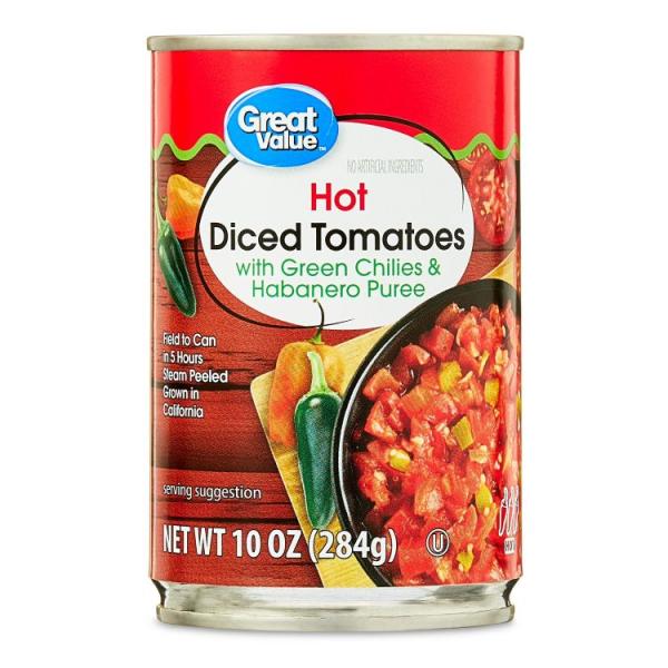 お取り寄せ グレートバリュー ホットダイストマト グリーンチリ＆ハバネロピューレ 284g Great Value Hot Diced Tomatoe