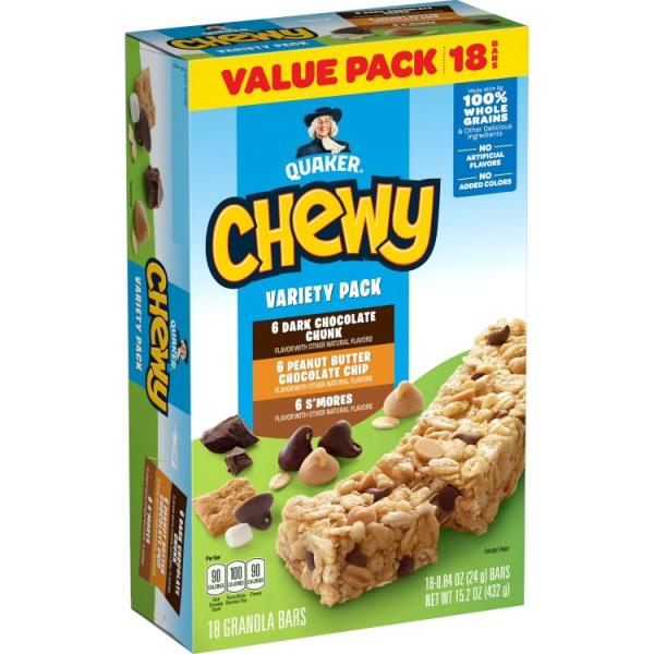 クエーカー チューイーグラノーラバー バラエティパック 18本入り Quaker Chewy Granola Bars, Variety Pack, 15.2  お取り寄せ