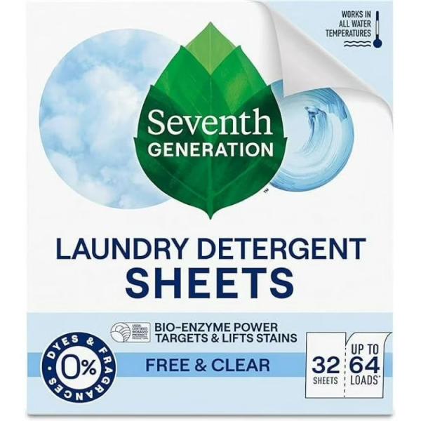 お取り寄せ セブンスジェネレーション 敏感肌用 洗濯洗剤シート フリー＆クリア 64回分 Seventh Generation Sensitive Skin L