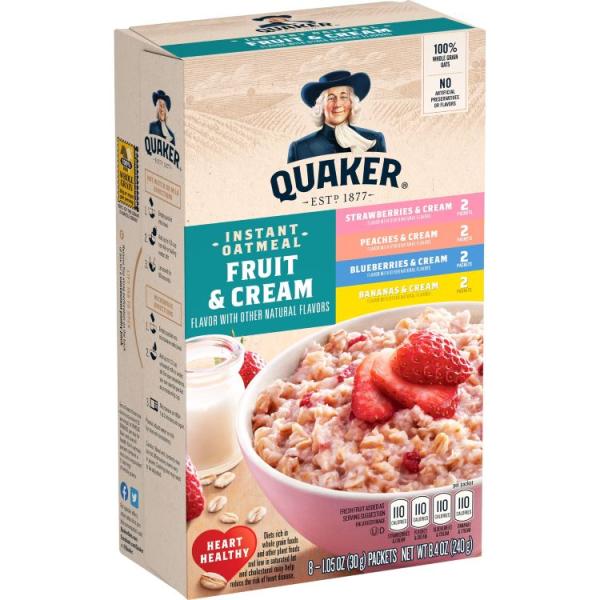 お取り寄せ クエーカー インスタントオートミール フルーツ＆クリーム 8袋入り Quaker Instant Oatmeal, Fruit & Cre