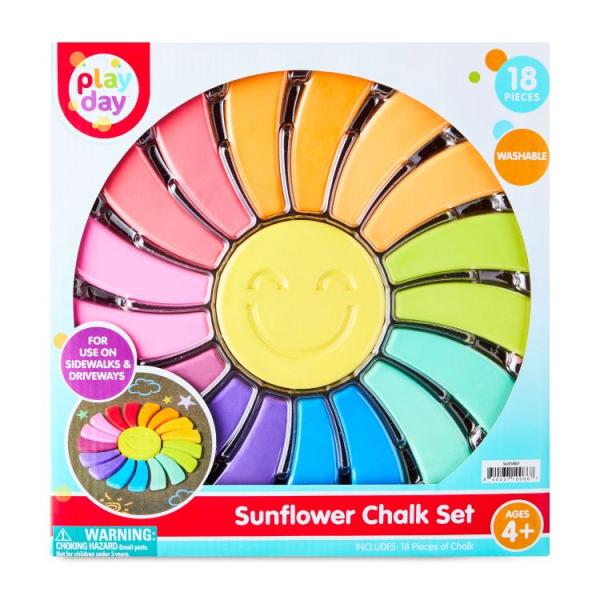 お取り寄せ プレイデイ ひまわり型ケース入り歩道用チョーク 10色18本 4歳以上 Play Day Sunflower Sidewalk Chalk