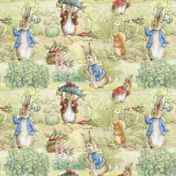 お取り寄せ ピーターラビット 100%コットン ガーデン生地 マルチカラー 約45.7×53.3cm Peter Rabbit 100% Cotton Gard
