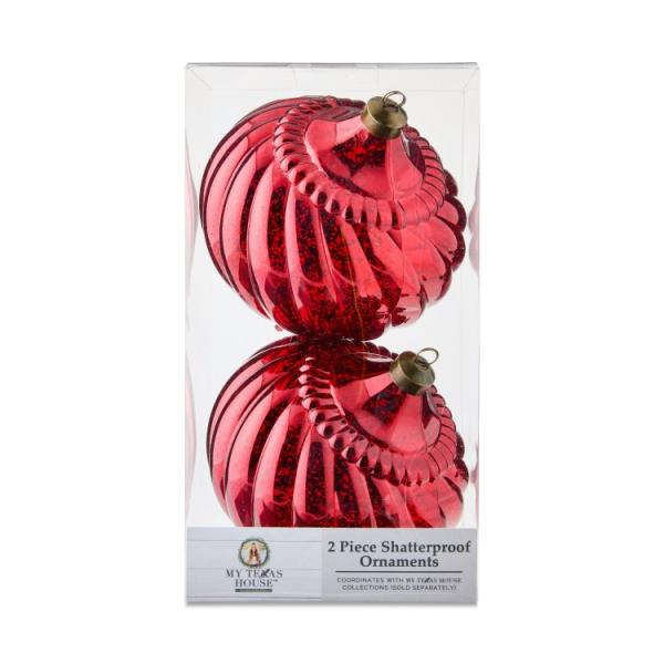 お取り寄せ マイテキサスハウス クリスマスオーナメント 2個セット 約18cm レッド 2 Count Red Mercury Glass-Style Fini