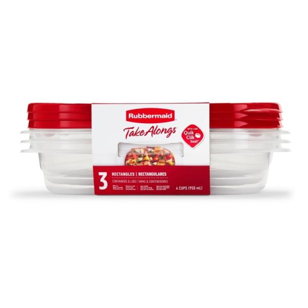 お取り寄せ ラバーメイド テイクアロングス 長方形保存容器 4カップ 3個セット ルビーレッド Rubbermaid TakeAlongs 4.0-Cup Re