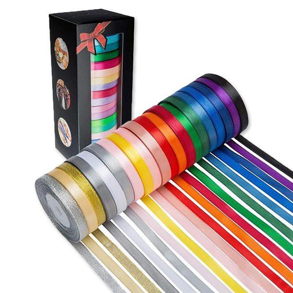 サテンリボン 20色セット 約1cm×13.7m (0.4inch×15Yard)シルクリボン