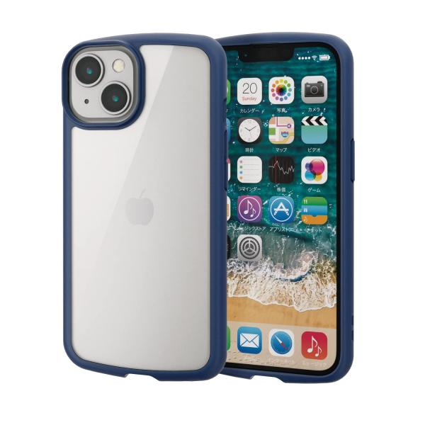 他サイト： エレコム iPhone 14 / 13 ケース  [全周配置のエアクッションが衝撃を吸収] ストラップホール付き フレームカラー(ネイビー) クリア PM-A22ATSLFCNVの商品画像