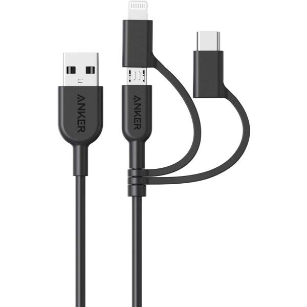yViz1TԈȓ Anker PowerLine II 3-in-1 P[u (CgjO/USB-C/Micro USB[q) MFiF iPhone / Android eΉ (0.9m ubN)