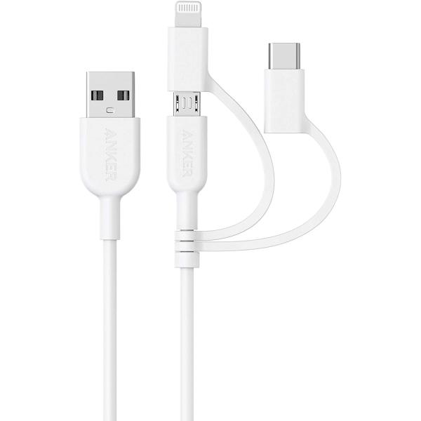 yViz1TԈȓ Anker PowerLine II 3-in-1 P[u (CgjO/USB-C/Micro USB[q) MFiF iPhone / Android eΉ (0.9m zCg)
