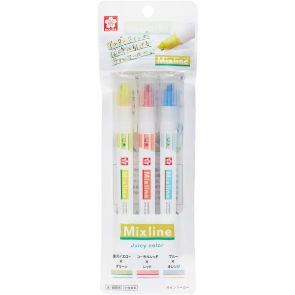 【新品】【同梱不可】5日以内発送 サクラクレパス 蛍光ペン Mixline ミックスライン 3色 セット ジューシーカラー VUK-T3A