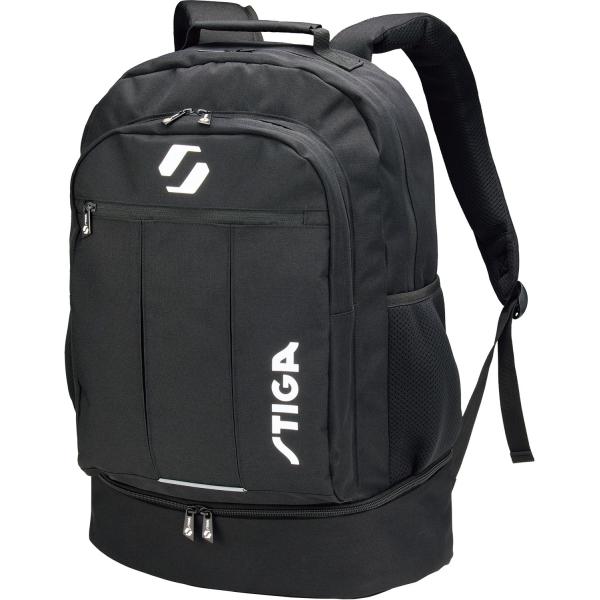 スティガ STIGA ライバル JP BIG ブラック  1422010185　卓球　ブラックは、ブラックファスナーにホワイトのロゴ。大きいリュックで、収納がバツグン。両サイドには、ペットボトルが収納できるポケット付き。 2 層構造で、下段...