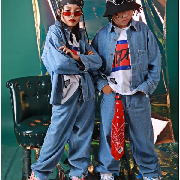 ダンス衣装 ヒップホップ キッズ ダンス衣装 Hiphop ジャズダンス デニムシャツ デニムパンツ セットアップ ステージ衣装 練習着 Etxh53 Spillhope 通販 Yahoo ショッピング