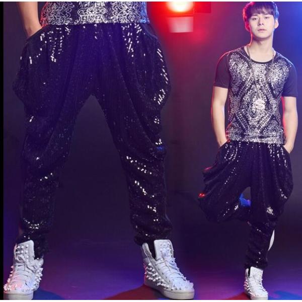演出服 メンズ ダンスパンツ 男性 キラキラ ダンスウェア ロングパンツ 運動パンツ 練習着 ロック風 ヒップホップ ステージ 舞台服 ボトムス Maki Bo