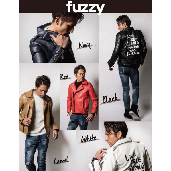 Bitter 人気のメンズファッション ビタ男 バックプリントpuレザーライダースジャケット ビター系 Bitter ビタ男 渋谷109mens アウター ダブル シングル タイト 細身 レザー Fz17jk001 Fuzzy渋谷109