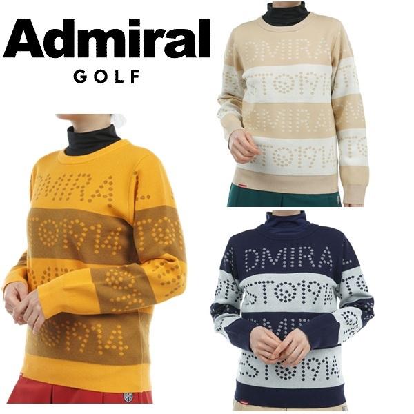 アドミラル ゴルフ レディース ゴルフ＆ロゴボーダー クルーセーター ADMIRAL ADLA464 秋冬モデル