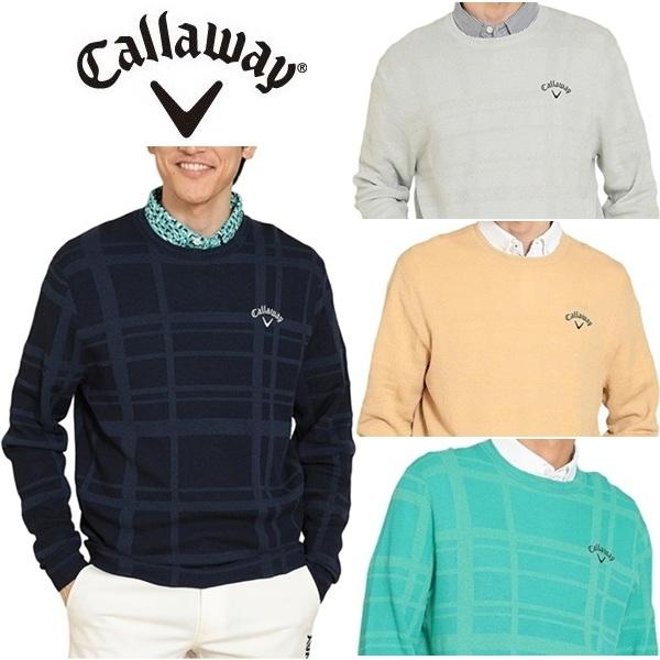 キャロウェイ ゴルフ メンズ セーター チェック柄 クルーネックニット Callaway Golf  C24118100 春夏モデル