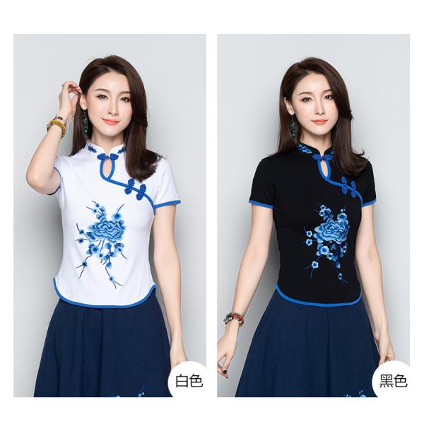 ヴィンテージ レトロ古着 花柄チャイナボタンカットソー 半袖Tシャツ 黒 日本製 VINTAGE - ヴィンテージ レトロ古着 花柄チャイナボタンカットソー