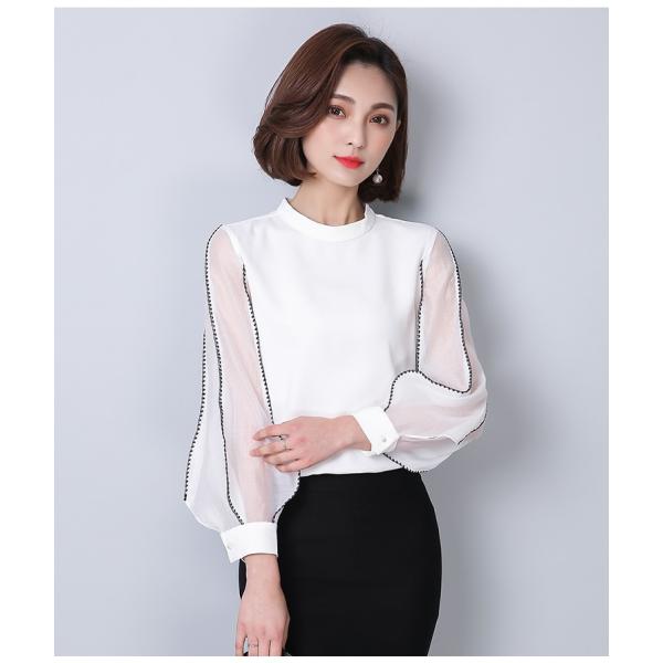 シャツブラウス長袖 トップス レディース フォーマルブラウス オフィスシャツ 白黒 ホワイト シフォン バルーン袖 送料無料 Buyee 日本代购平台 产品购物网站大全 Buyee一站式代购 Bot Online