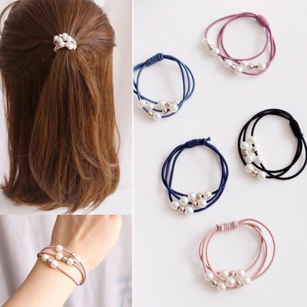 ヘアゴム5本セツト ヘアゴム 3連パール 3連リング シンプル 髪留め
