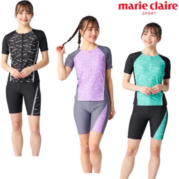 marie claire マリクレール 水着 レディース タンキニ フルジップ 半袖 セパレート フィットネス スイム ウェア 315-302 女性サイズ FITNESS SWIM
