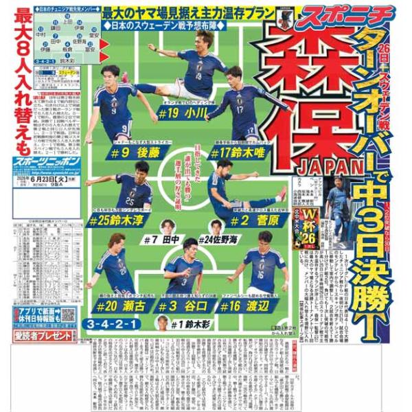 スポーツニッポン東京最終版6月23日付（宅配）
