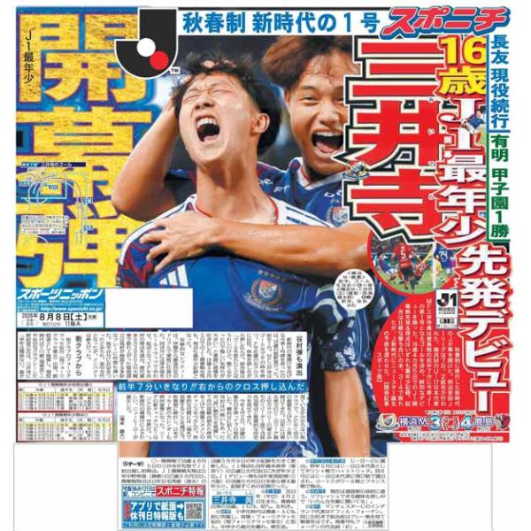 スポーツニッポン東京最終版8月8日付（宅配）
