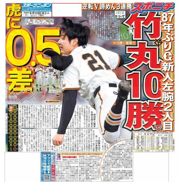 スポーツニッポン東京最終版9月13日付（宅配）