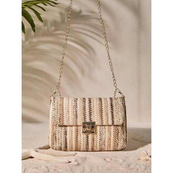 【美品】RL ロゴ付きストローショルダーバッグ バッグ レディース ショルダーバッグ レインボー 編み込み