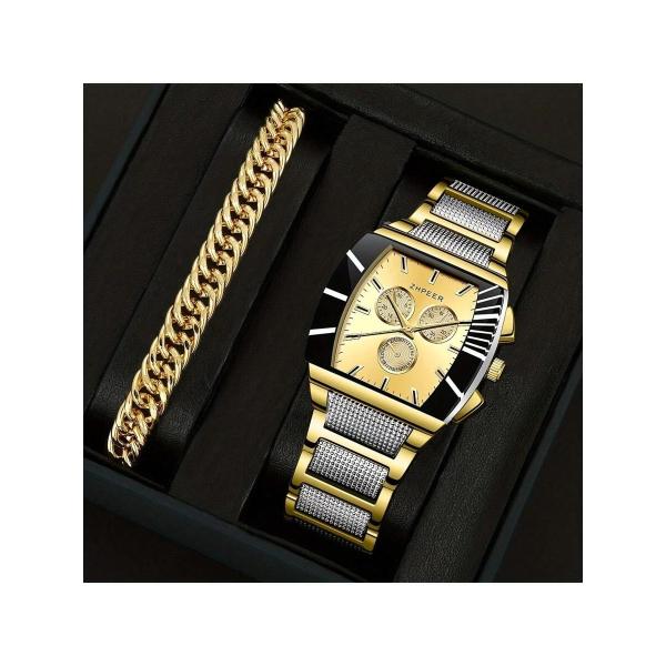 ストラップ素材 : 亜鉛合金要素 : 多元素スタイル : トレンディパーソナリティ着用時期 : ホリデークオーツ時計 表示タイプ : ポインター時計の形状 : スクエアケースの色 : ゴールドタイプ : 時計セットクオーツ時計 素材 : 亜...