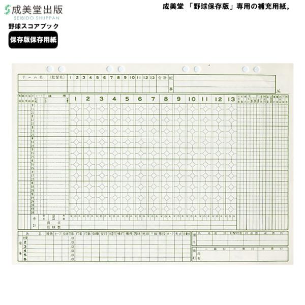 バインダー式「野球保存版」専用の補充用紙。収載数：30枚（試合分）判型：A4※販売価格には送料が含まれており、販売価格がメーカー希望小売価格を上回る場合がございます。