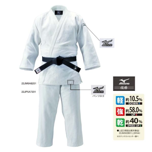 優勝 柔道着 ミズノ 優勝 練習用 上下セット 帯別売り IJF公認マーク無