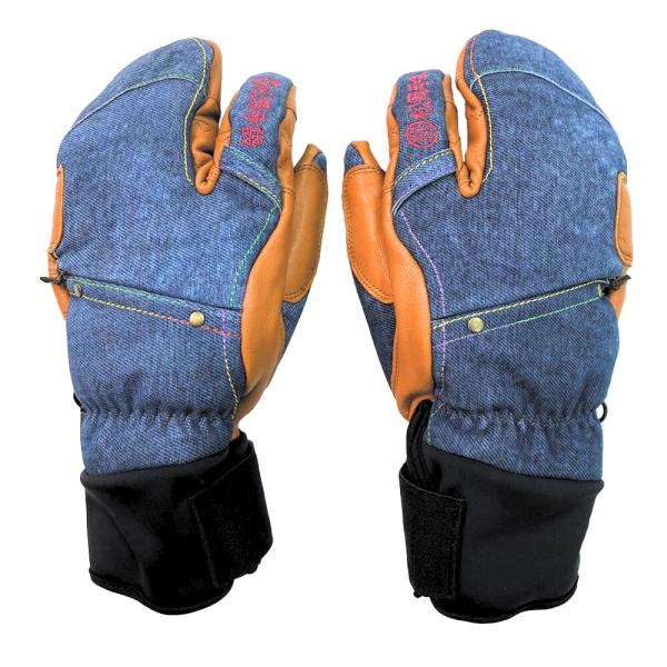 松岡手袋 スキー 手袋 グローブ デニム柄 牛革 やぎ革 エルゴグリップ