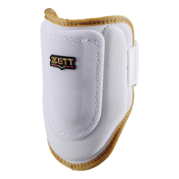 メッシュ素材を使用したコンパクトエルボーガードの定番カラー。■左右兼用■カラー：ホワイト×ゴールド(1182)■サイズ：長さ210mm■重量：約120g■素材：ポリエステル■原産国：日本●●●ZETT ゼット 野球 プロテクター 肘 エルボ...