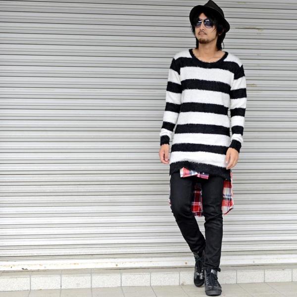 メンズ ロング丈スリットボーダーニットセーター モヘア クルーネック 丸首 ロングニット 長袖セーター 長袖ニット ホワイト グレー レッド ブラック 4902 43 Buyee 日本代购平台 产品购物网站大全 Buyee一站式代购 Bot Online