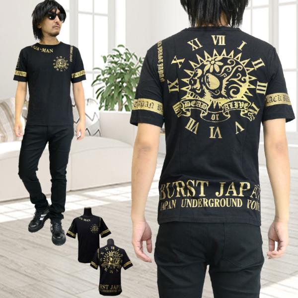 閉店セール】Tシャツ メンズ スカル柄 箔プリント半袖Tシャツ BURST