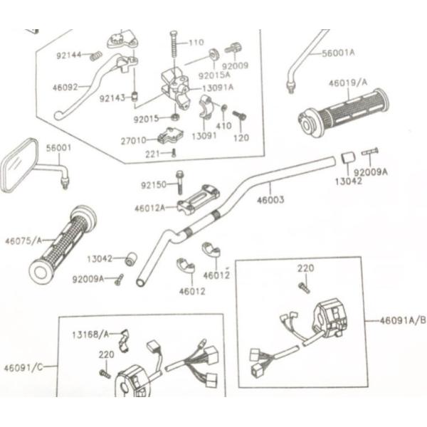 カワサキ ゼファー400(ZR400C) C1〜C4 グリップ左右 図中(46019