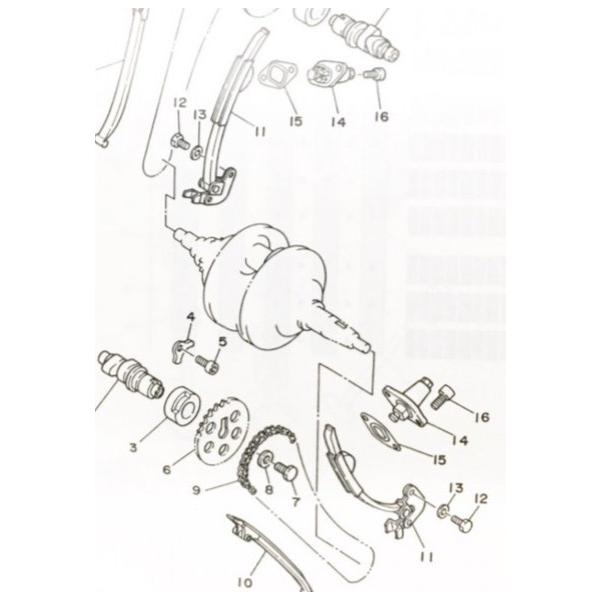 XJR400R(RH02J) カムチェーンテンショナー＆ガスケット 図中(12番＆14